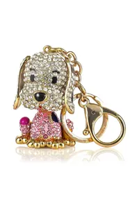 Pembe Kristal Taşlı Köpek Anahtarlık